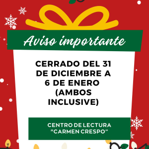 Aviso del Centro de lectura Carmen Crespo